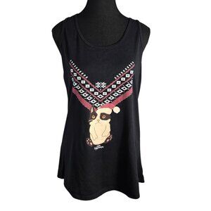 NWOT | Holiday Cat Graphic Fair Isle Black Racerback Tank Top Tee | XXL